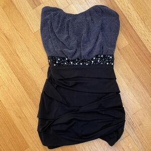 Elegant Black and Silver Strapless Dress with beaded waistband
